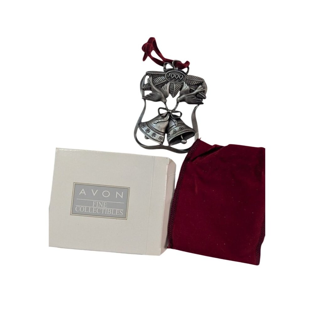 NIB‎ Vintage Avon 1999 Pewter Christmas Ornament: Snowflake, Bells & Doves